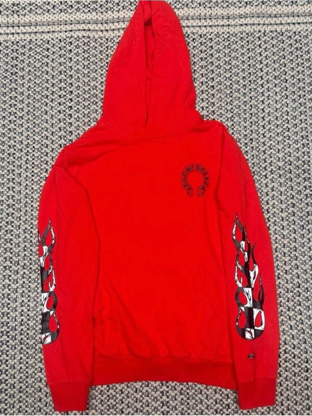 Red Women's Hooded Sweatshirt with Sleeve Flame Detail